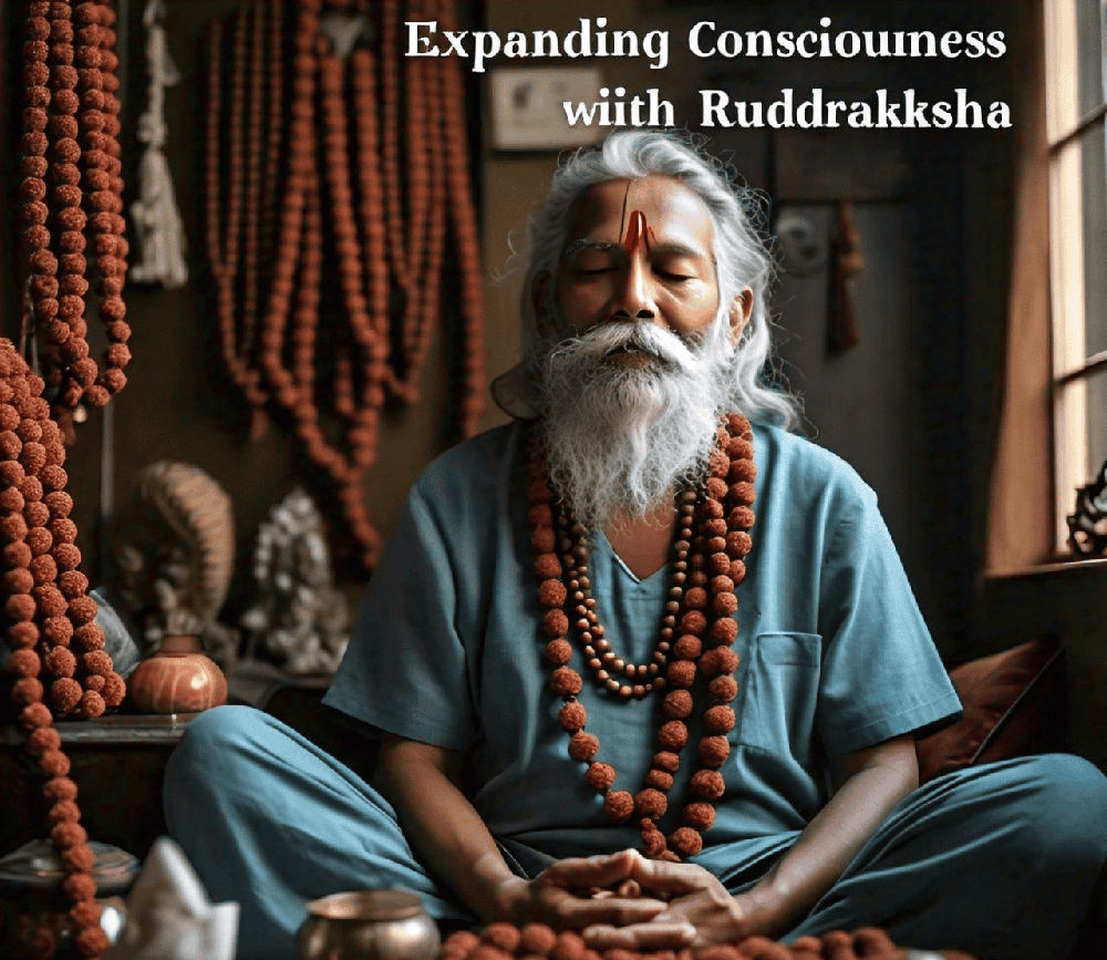 An image showcasing an individual transcending the limitations of the physical world, representing the expansion of consciousness facilitated by Rudraksha